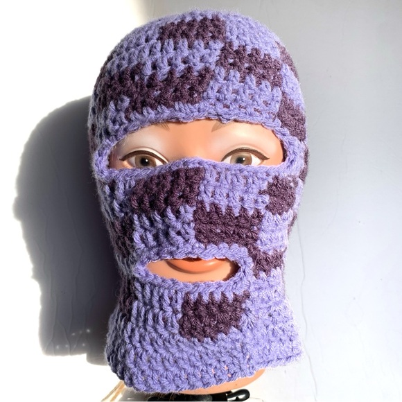 Crochet Balaclava Checkered Skirt Mask Winter Hat - Picture 5 of 10